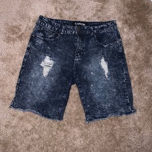dark wash ripped denim shorts
